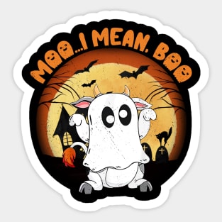 Moo I Mean Boo Ghost Cow Pumpkin Moon Halloween Sticker